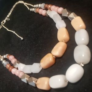 Loft vintage layered gold tone natural stone necklace with gold dreaded accents